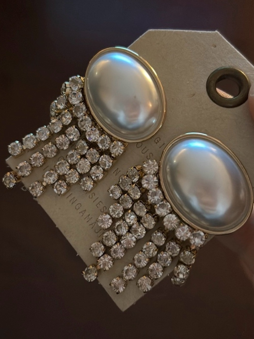 Pearl Rhinestone Earrings - Picture 3 of 3